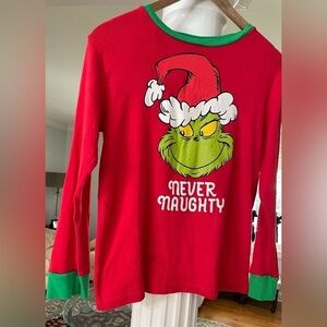 Dr Seuss women’s Grinch pajama top .Never Naughty . red and green size Large